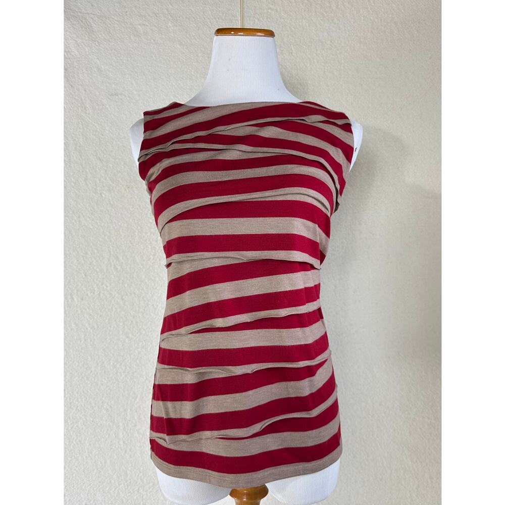 Verve Ami Blouse Tan & Red, Ruffle, Layered, Sleeveless, Workwear, Casual SZ M